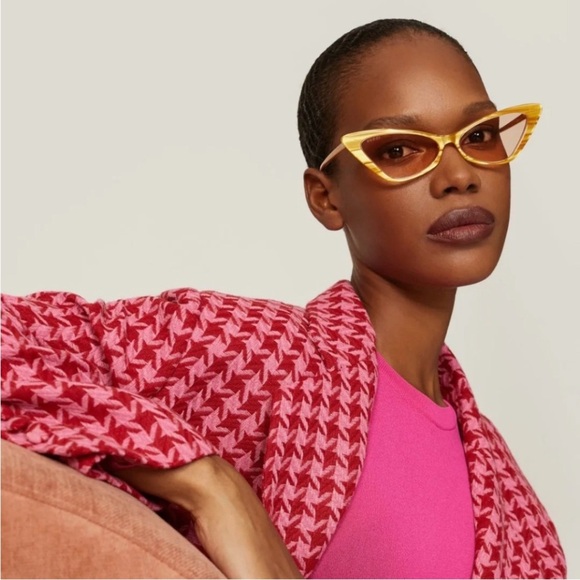 Gucci Cat Eye Sunglasses Yellow Acetate Frame Pink Lens‎ GG Logo with Case main image 9